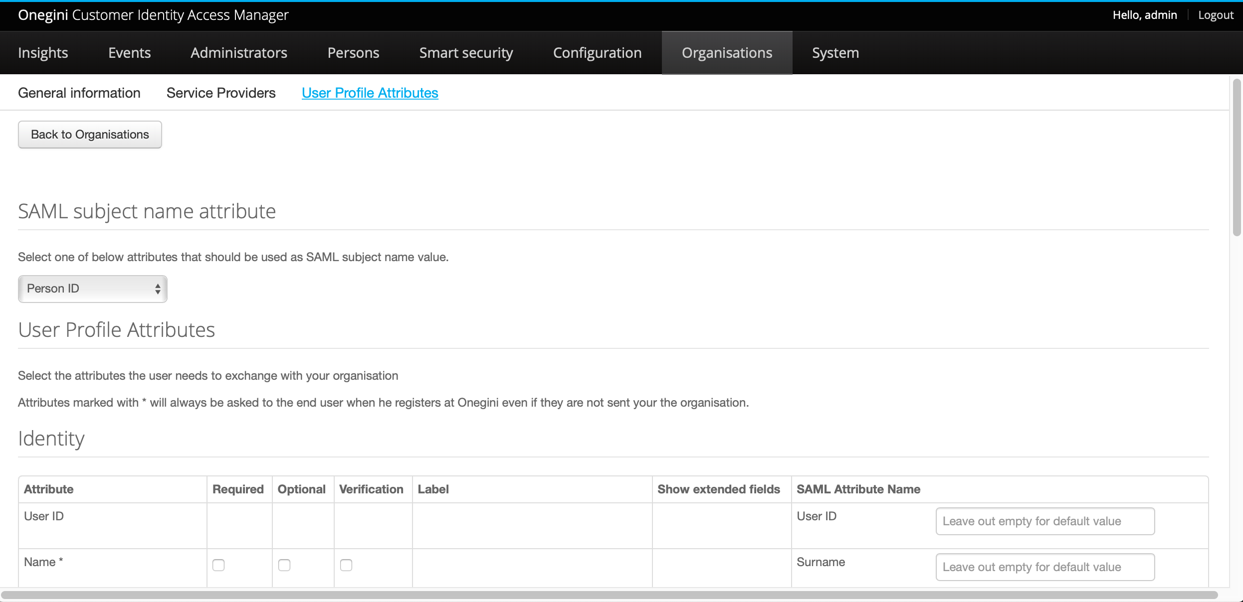 CIAM Organisations_User_Profile_Attributes